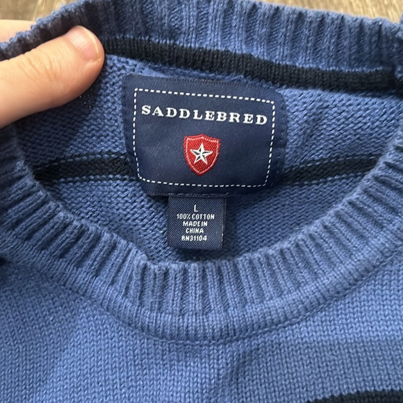 Men’s Large 100% Cotton Blue Striped Sweater - Picture 2 of 2